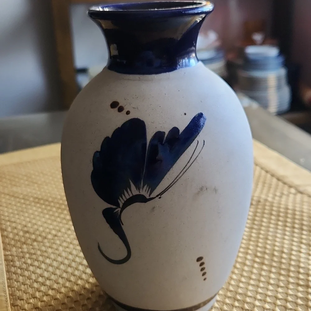 Mexican Pottery Vase With Owl Design Collectible Vintage Tonala Folk Art